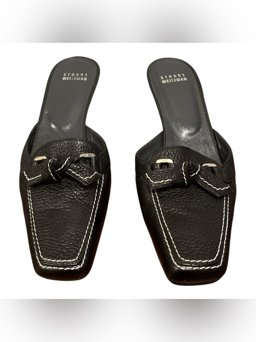 Stuart Weitzman Black Leather Slide Mules Sz 7.5 M